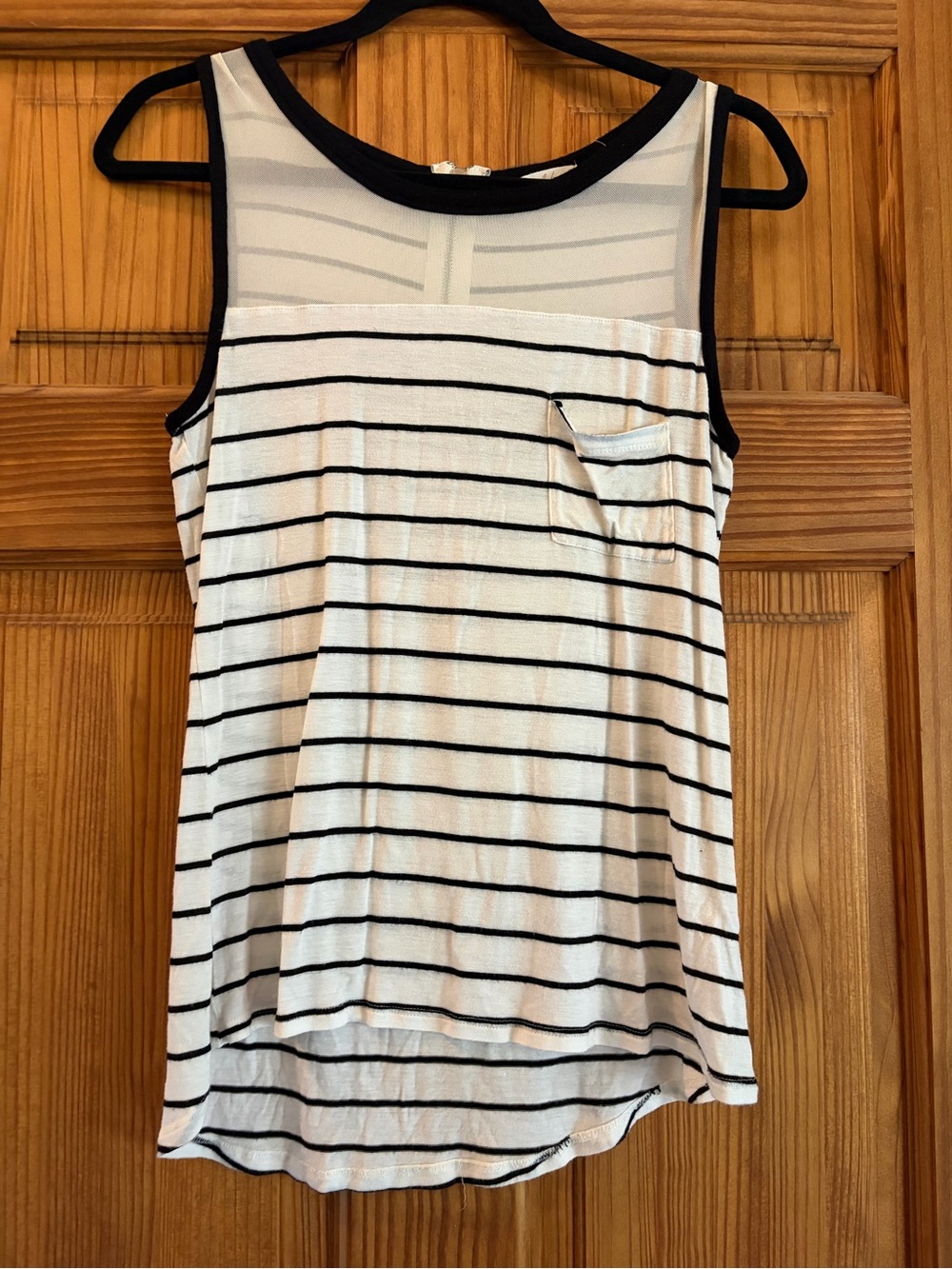 Glitz White & Black Striped Mesh Yoke Tank